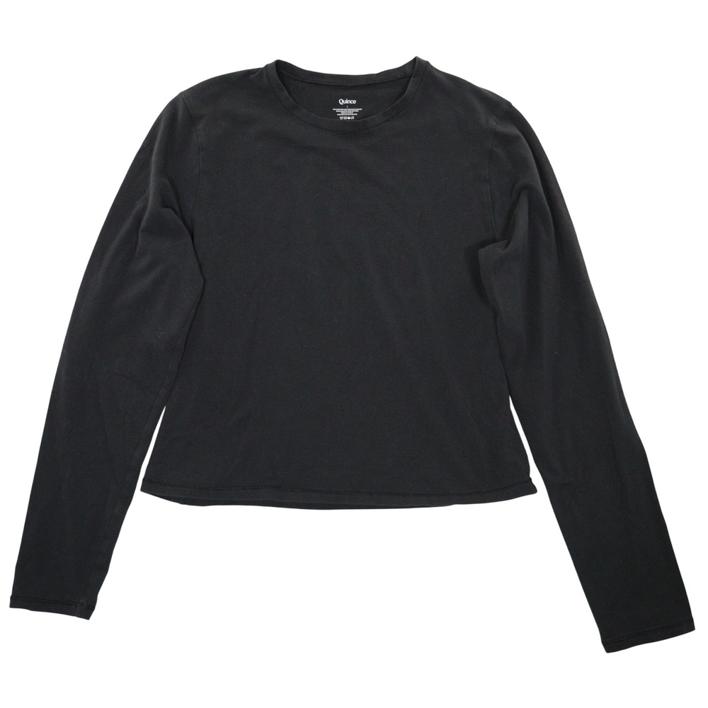 Quince Long Sleeve Tee Women L Organic Cotton Stretch Basic Minimalist Black